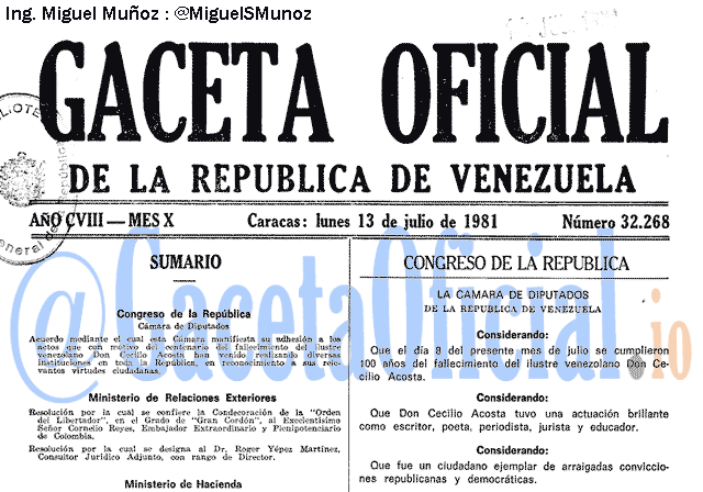 Gaceta Oficial 32268 del 13 Julio 1981
