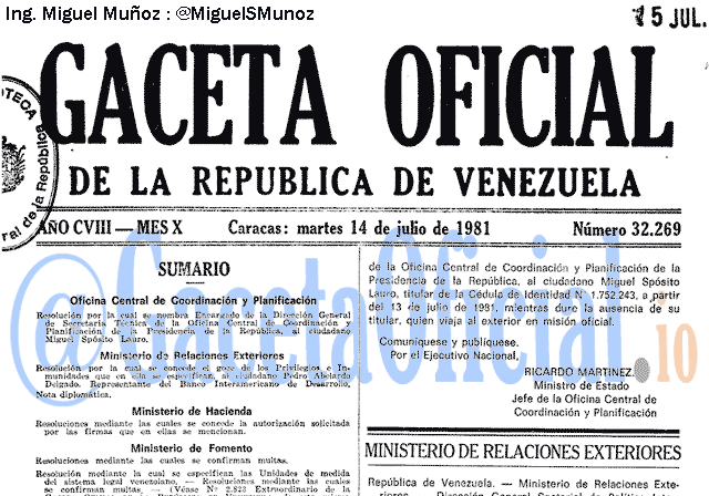 Gaceta Oficial 32269 del 14 Julio 1981
