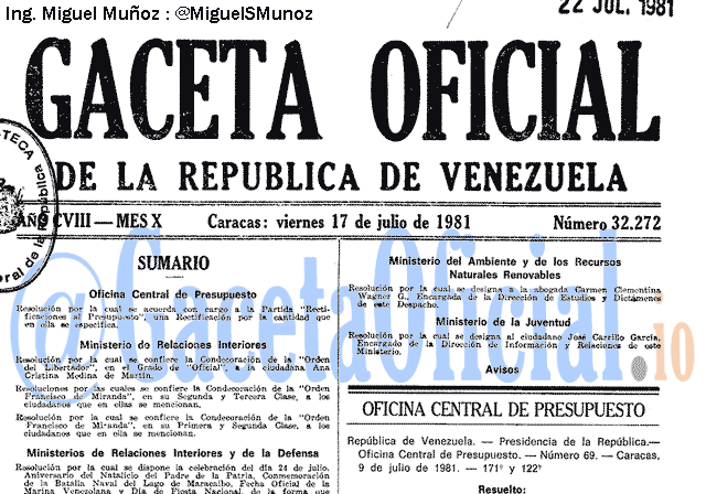 Gaceta Oficial 32272 del 17 Julio 1981