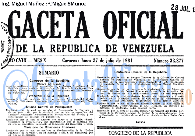 Gaceta Oficial 32277 del 27 Julio 1981