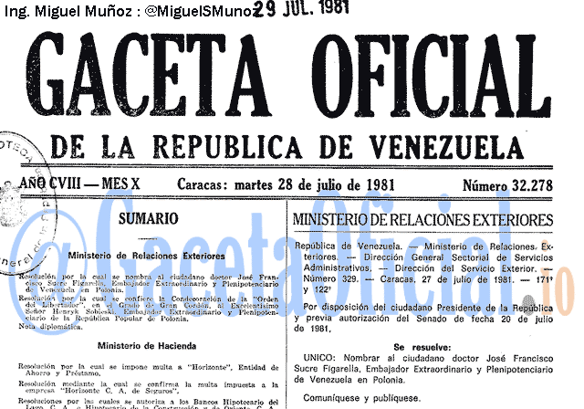 Gaceta Oficial 32278 del 28 Julio 1981
