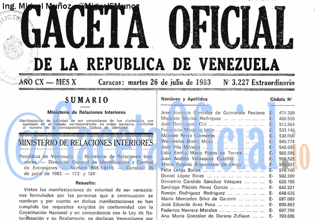 Gaceta Oficial 3227 del 26 Julio 1983