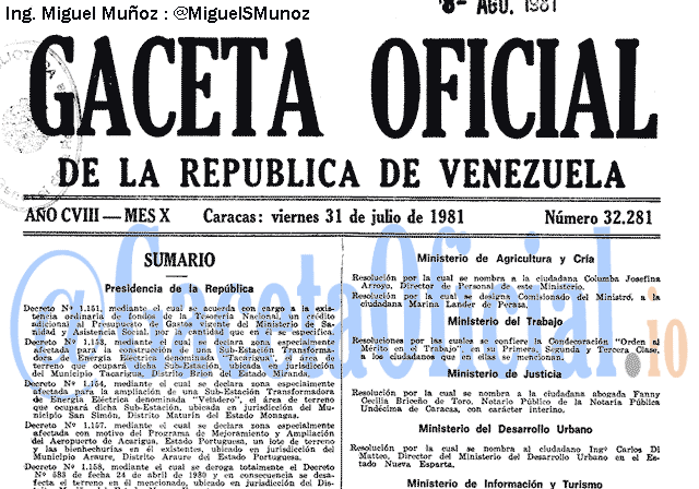 Gaceta Oficial 32281 del 31 Julio 1981