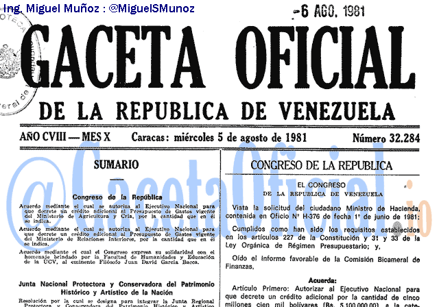 Gaceta Oficial 32284 del 5 Agosto 1981