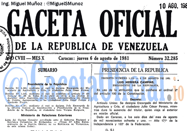 Gaceta Oficial 32285 del 6 Agosto 1981