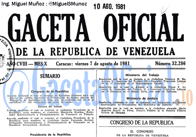 Gaceta Oficial 32286 del 7 Agosto 1981