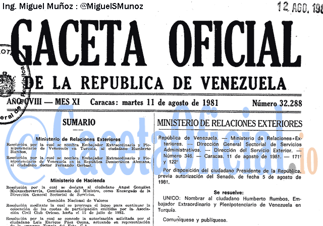 Gaceta Oficial 32288 del 11 Agosto 1981