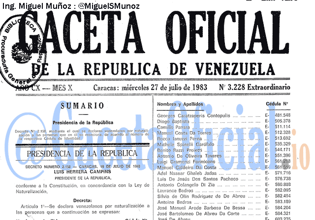Gaceta Oficial 3228 del 27 Julio 1983