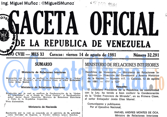 Gaceta Oficial 32291 del 14 Agosto 1981