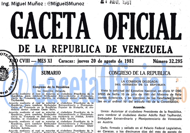 Gaceta Oficial 32295 del 20 Agosto 1981
