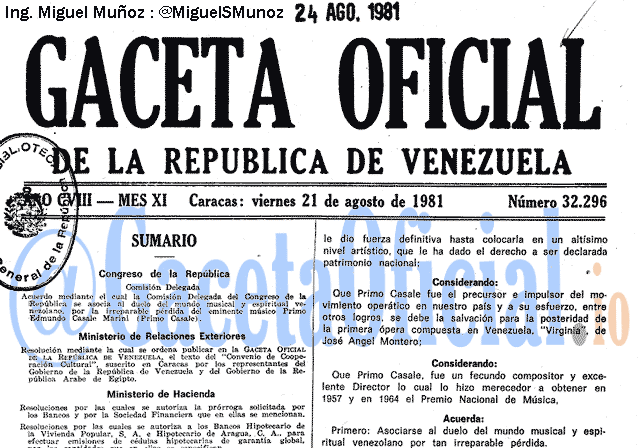 Gaceta Oficial 32296 del 21 Agosto 1981