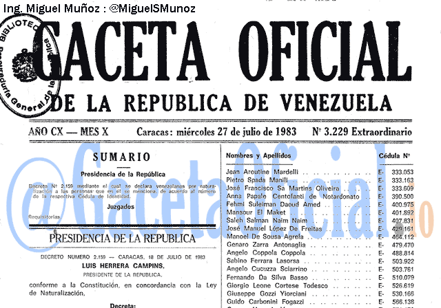 Gaceta Oficial 3229 del 27 Julio 1983