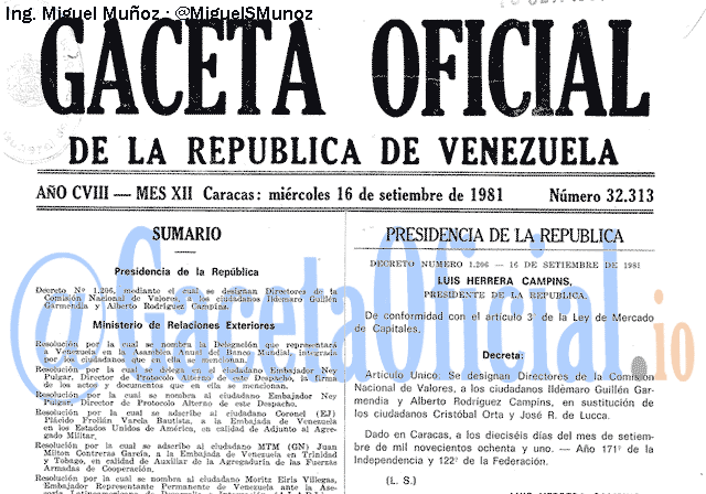 Gaceta Oficial 32313 del 16 Septiembre 1981