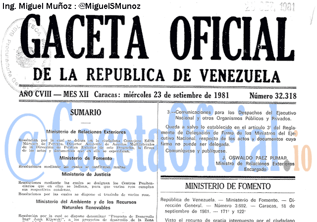 Gaceta Oficial 32318 del 23 Septiembre 1981