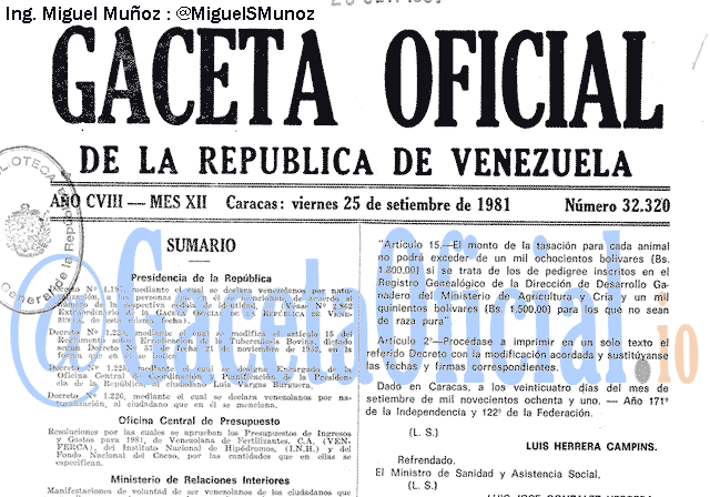 Gaceta Oficial 32320 del 25 Septiembre 1981