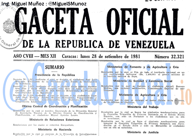 Gaceta Oficial 32321 del 28 Septiembre 1981
