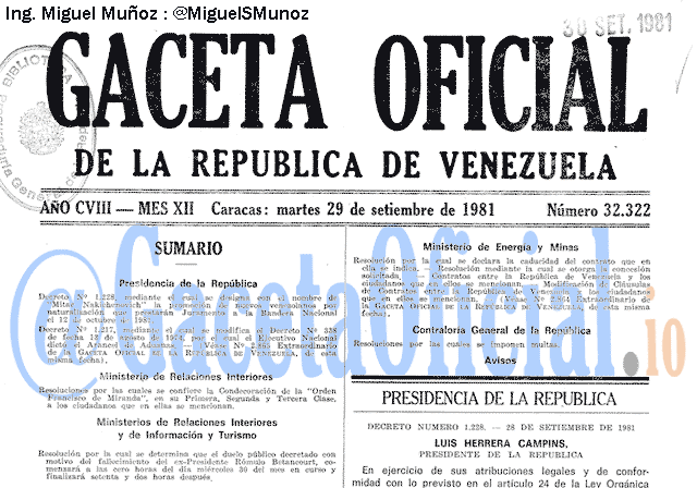 Gaceta Oficial 32322 del 29 Septiembre 1981