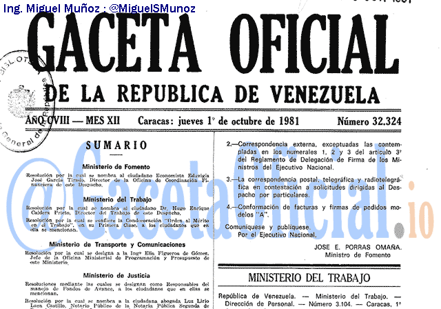 Gaceta Oficial 32324 del 1 Octubre 1981