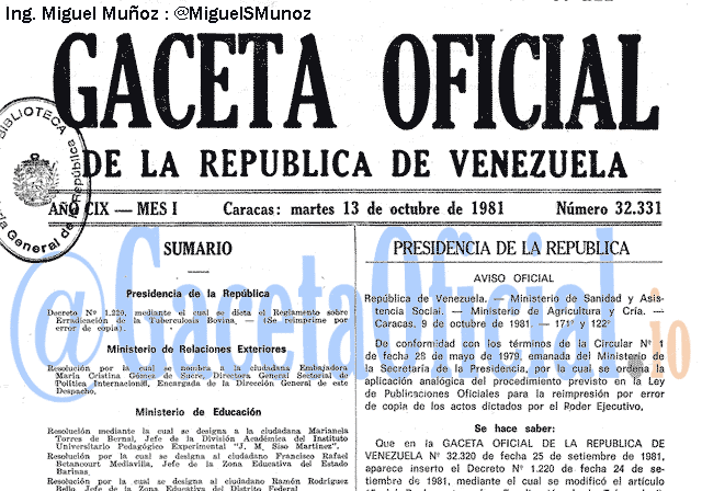 Gaceta Oficial 32331 del 13 Octubre 1981