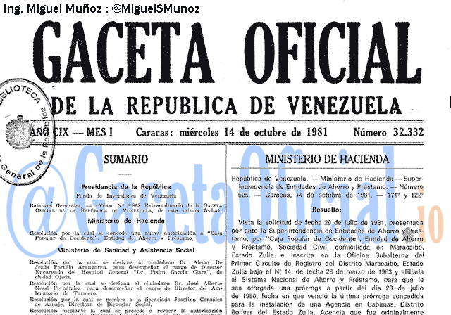 Gaceta Oficial 32332 del 14 Octubre 1981