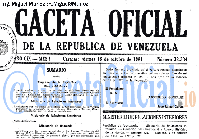Gaceta Oficial 32334 del 16 Octubre 1981