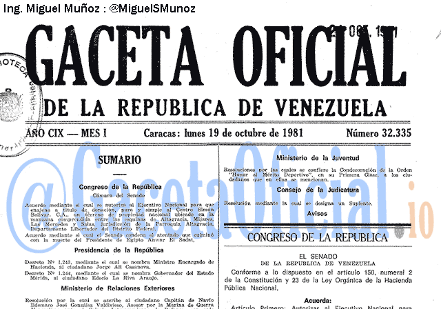 Gaceta Oficial 32335 del 19 Octubre 1981