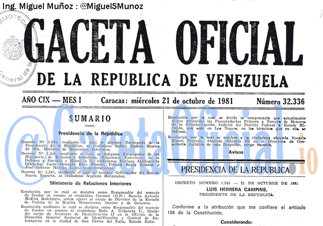 Gaceta Oficial 32336 del 21 Octubre 1981