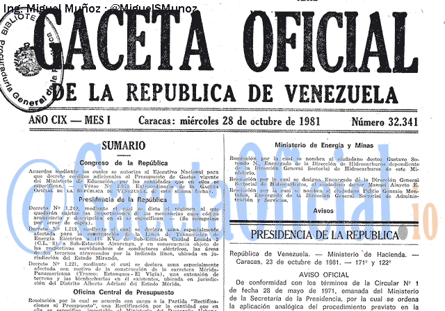 Gaceta Oficial 32341 del 28 Octubre 1981