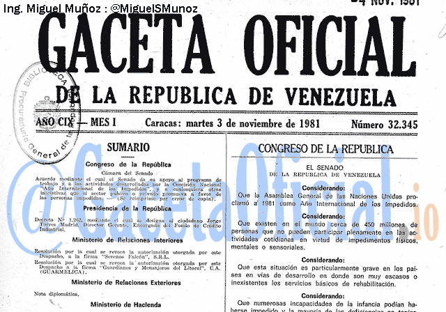 Gaceta Oficial 32345 del 3 Noviembre 1981