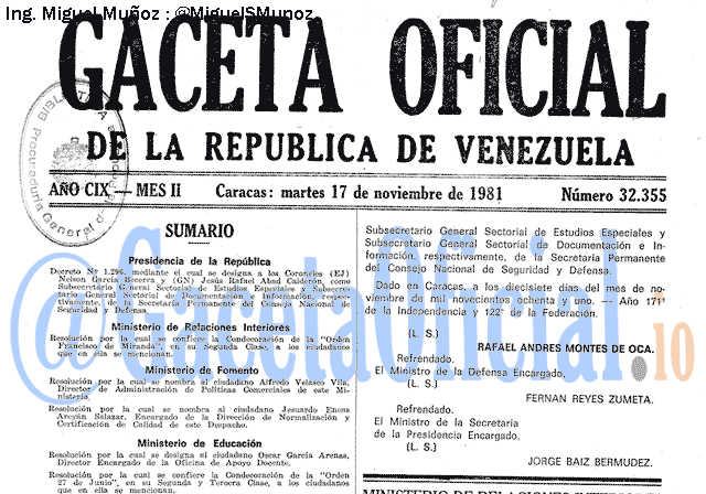 Gaceta Oficial 32355 del 17 Noviembre 1981