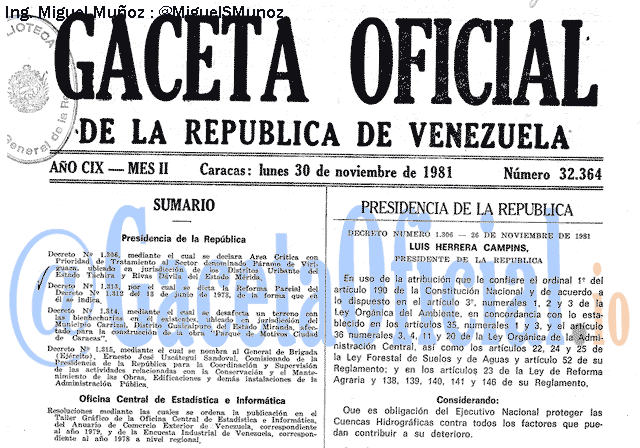 Gaceta Oficial 32364 del 30 Noviembre 1981