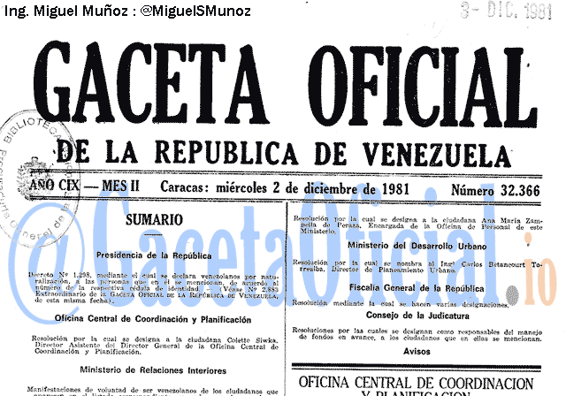Gaceta Oficial 32366 del 2 Diciembre 1981
