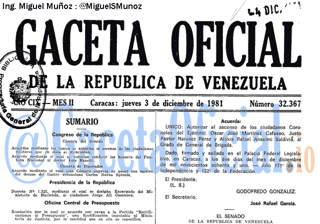 Gaceta Oficial 32367 del 3 Diciembre 1981