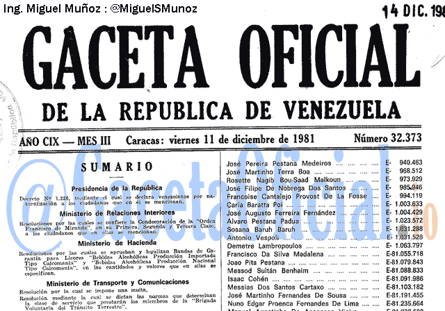 Gaceta Oficial 32373 del 11 Diciembre 1981