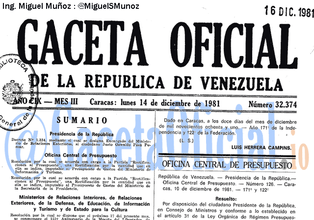 Gaceta Oficial 32374 del 14 Diciembre 1981
