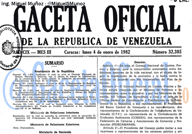 Gaceta Oficial 32385 del 4 Enero 1982