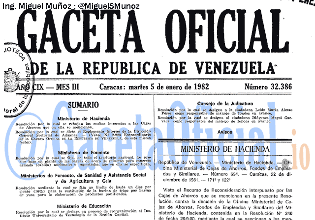 Gaceta Oficial 32386 del 5 Enero 1982