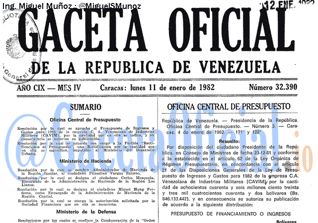 Gaceta Oficial 32390 del 11 Enero 1982
