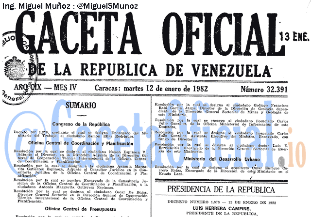 Gaceta Oficial 32391 del 12 Enero 1982