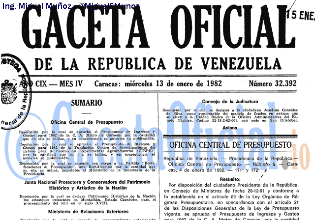 Gaceta Oficial 32392 del 13 Enero 1982