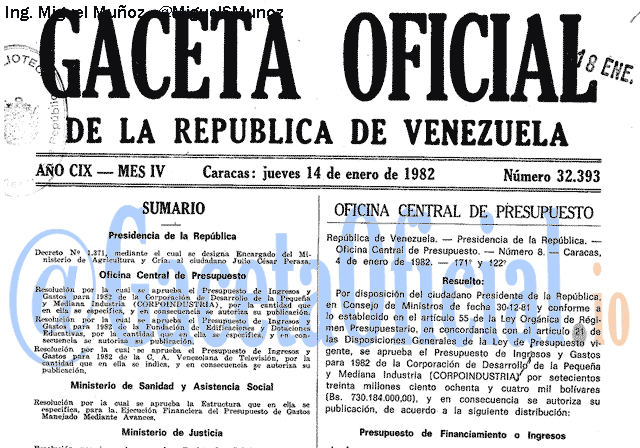 Gaceta Oficial 32393 del 14 Enero 1982
