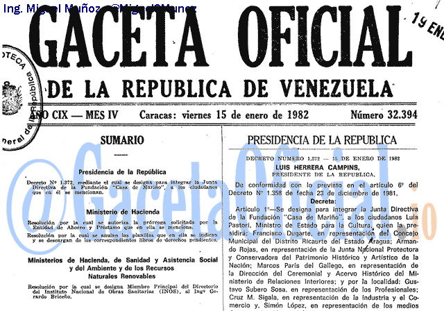 Gaceta Oficial 32394 del 15 Enero 1982