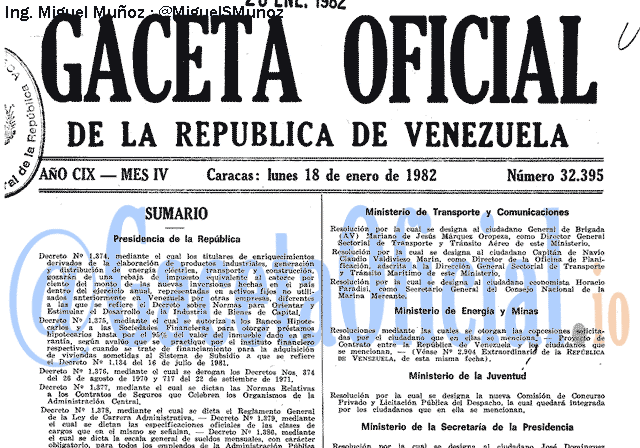 Gaceta Oficial 32395 del 18 Enero 1982