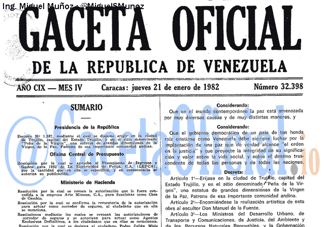 Gaceta Oficial 32398 del 21 Enero 1982