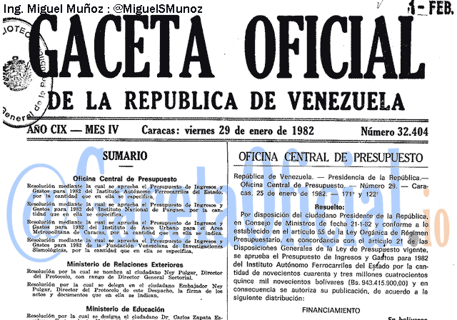 Gaceta Oficial 32404 del 29 Enero 1982