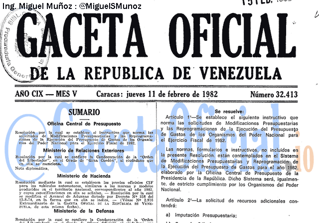 Gaceta Oficial 32413 del 11 Febrero 1982