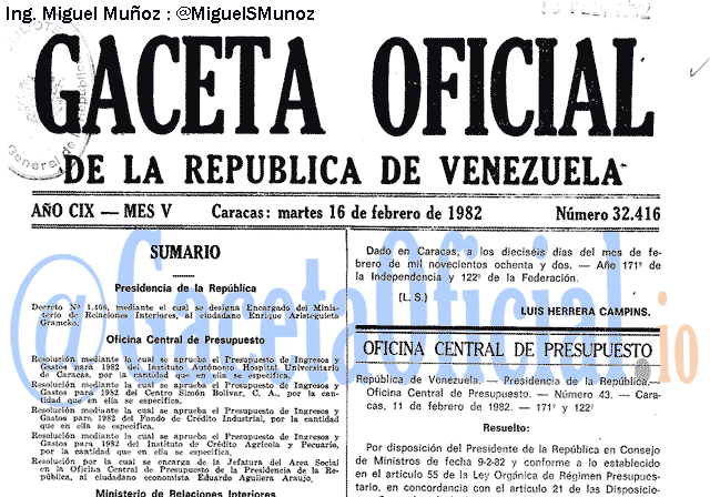 Gaceta Oficial 32416 del 16 Febrero 1982