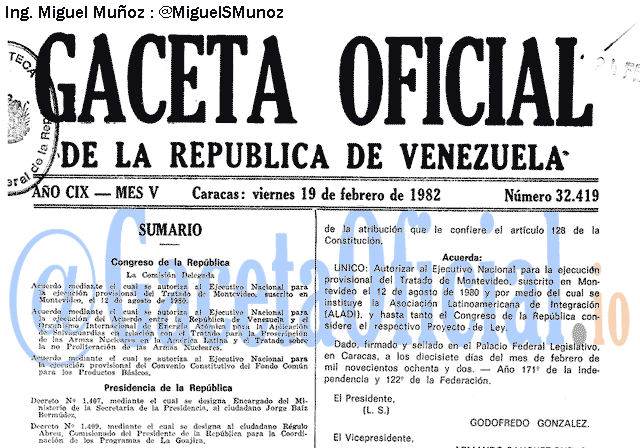 Gaceta Oficial 32419 del 19 Febrero 1982