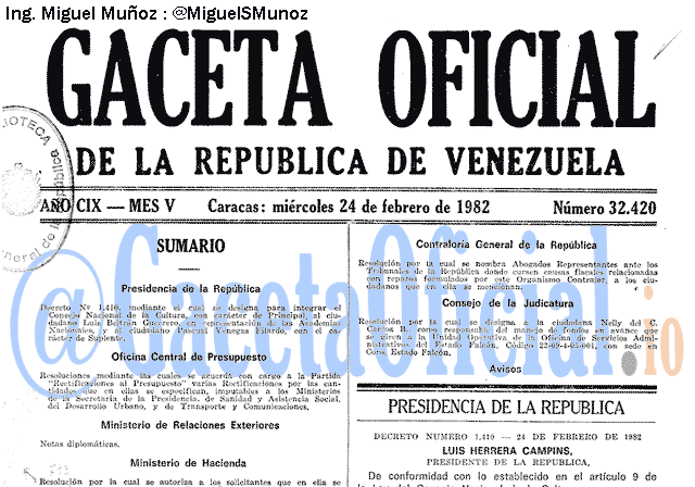 Gaceta Oficial 32420 del 24 Febrero 1982