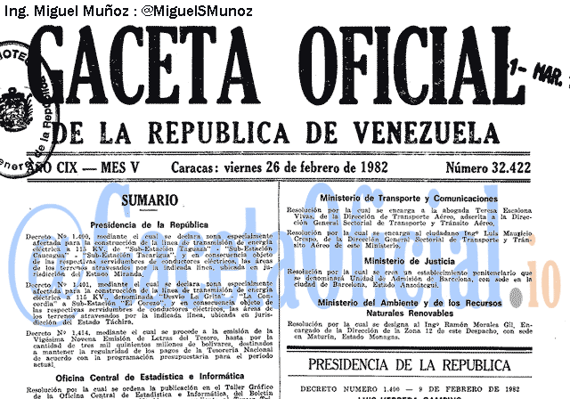 Gaceta Oficial 32422 del 26 Febrero 1982